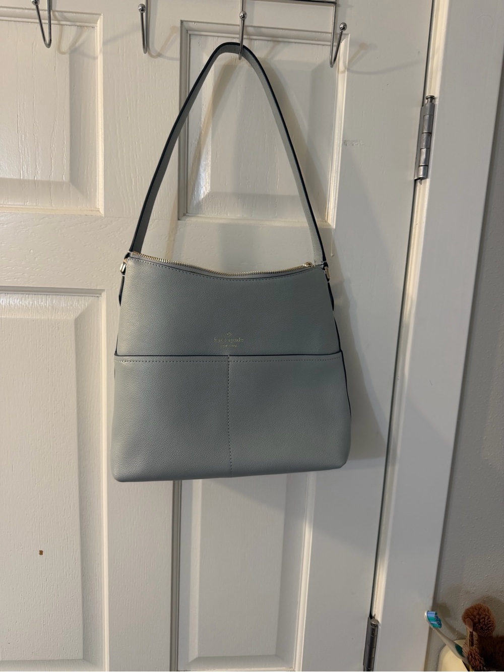 Kate Spade Pebbled Leather Shoulder Bag in Light Gray/Blue